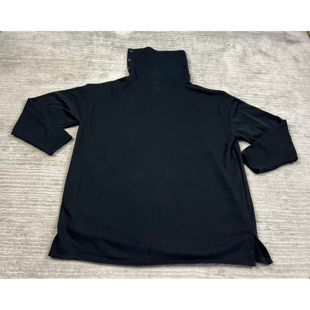 Time and Tru Pullover Womens XL Black Funnel Neck Button Shoulder French Terry - Picture 7 of 8